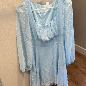 Amazon Sky Blue Textured Mini Dress